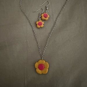 handmade yellow flower necklace and earrings set